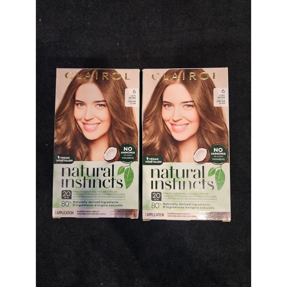 2‎ Clairol Natural Instincts Hair Color Dye 6 Light Brown All Natural Vegan NEW